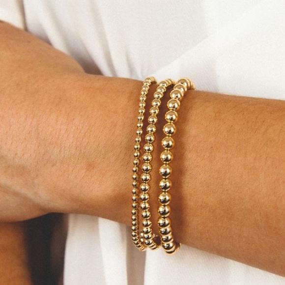 Last1! (3) 14k Gold Beaded Stretch Bracelet Set - Picture 2 of 4